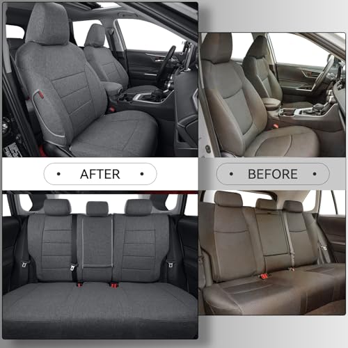 Cloth Seat Covers Full Set for 2019-2024 2025 Toyota RAV4 LE,XLE,XLE Premium,Limited,Fullly Covered,UV-Resistant,Breathable Polyester Car Seat Protector SUV Seat Cushion(Gray) - color: Gray, size: 2019-2025 RAV4(Not for Hybrid & Adventure,TRD-OFF)