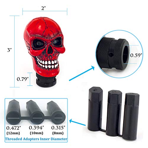 Skull MT Car Stick Shifter Handle, Gear Shift Knob Small Teeth Devil Skeleton Style Fit Most Manual Automatic Transmissions, Red