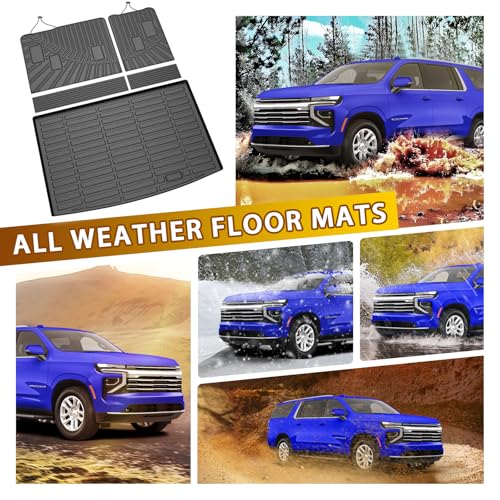 Floor Mats for 2021-2025 2026 Chevy Chevrolet Suburban/GMC Yukon XL 7 Seats Accessories, All Weather TPE Cargo Liner Seat Back Covers with Door Sill Guards Protectors,Full Coverage Set - size: 2)Chevy Suburban/GMC Yukon XL 7S｜21-26｜Full Set