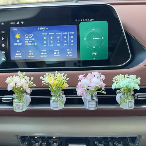 Set of 4 Cute Flower Bouquet Car Air Freshener Vent Clips, Mini Artificial Flowers for Car Air Vent Decoration, Auto Interior Dashboard Ornament Accessories