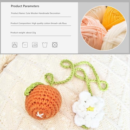 Cute Tangerine Car Mirror Hanger - Crochet Hand Knitted Rear View Mirror Accessory - color: Tangerine