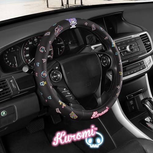 Sanrio Hello Kitty and Friends Kuromi Black Car Steering Wheel Cover, Universal Fit Cute Accessories for Women Stylish Decor Gifts Hello Kitty Accessories - Fits Standard Wheels 14.5"-15" - style: Kuromi Black