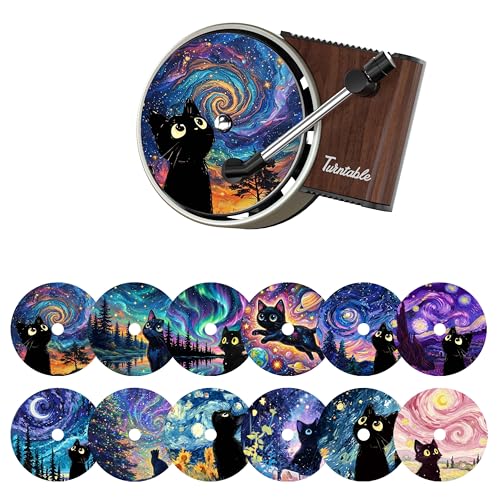 Maicican 12 PCS Starry Sky Cat Car Air Freshener Vent Clip, Cute Car Air Freshener with Record Player Design, Unique Car Accessories and Decor for Music Lovers or Cat Lover (Starry Sky Cat A) - color: Starry Sky Cat A