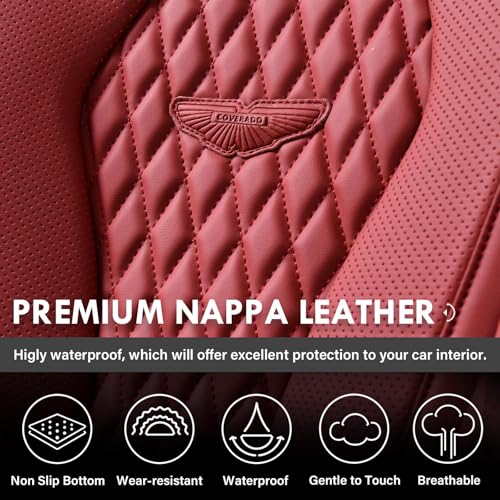 Coverado Car Seat Covers Full Set, Seat Covers, Car Seat Cover, Car Seat Covers Front Seats Back Seat Cover, Waterproof Car Seat Cushion, Leather Red Seat Covers Seat Protector Universal Fit Most Cars - color: Full-Red, size: FullSet