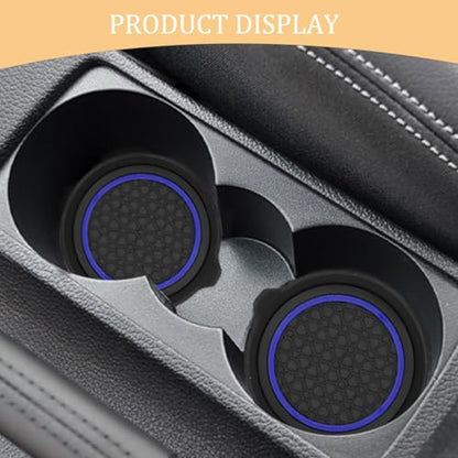 2PCS Car Cup Holder Coaster, Silicone Non-Slip Vehicle Cup Recessed Mats, Waterproof ＆ Sift-Proof Automotive Interior Insulation Drink Insert Pads, Universal Fit (Blue/Black) - color: Blue/Black