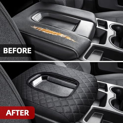 Center Console Cover Fit for Chevy Silverado 2019-2025 Jump Seat Console, Car Armrest Seat Box Cover (ONLY for Split Bench Jump Seat Console)