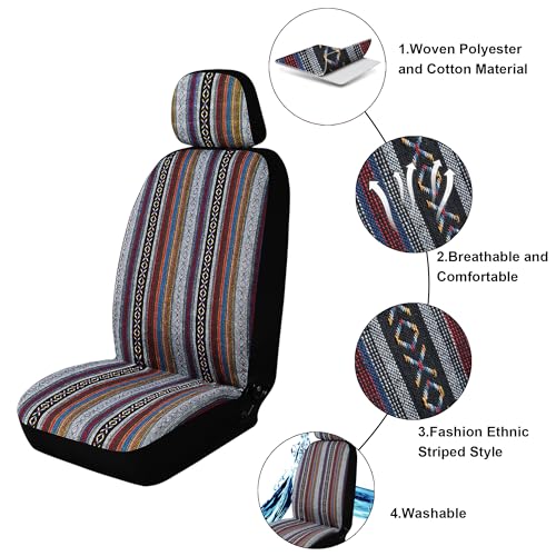 Baja Saddle Blanket Car Seat Covers, Boho Striped Woven Front Seat Protectors, Breathable & Washable Interior Covers, Universal Fit for Most Cars SUVs Trucks, Airbag Compatible, Red, 8 pcs. - color: RED