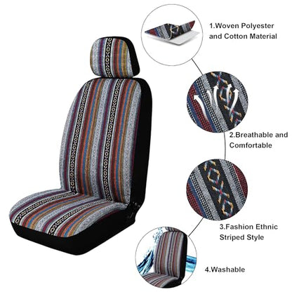Baja Saddle Blanket Car Seat Covers, Boho Striped Woven Front Seat Protectors, Breathable & Washable Interior Covers, Universal Fit for Most Cars SUVs Trucks, Airbag Compatible, Red, 8 pcs. - color: RED