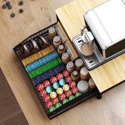 Funecy Coffee Pod Drawer Holder,Coffee Machine Storage Rack,Home Kitchen Counter Coffee Bar Organizer,Storage Basket Drawer (Black) - color: Black