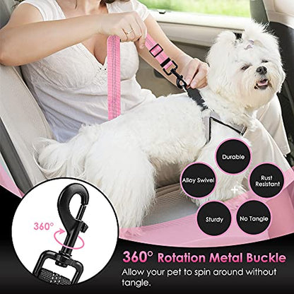 SlowTon Dog Seat Belt for Car, Adjustable 3 in 1 Dog Seatbelt with Elastic Bungee Buffer, Nylon Heavy Duty Dog Car Harness Reflective Safety Tether Leash with Latch Hook Clip Pink - color: Pink
