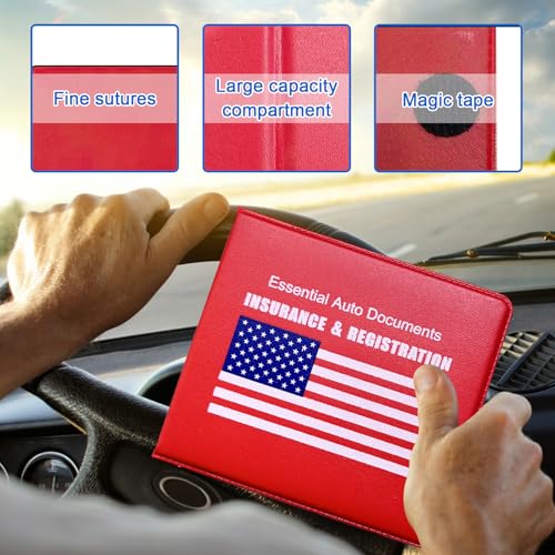 Ziciner Car Registration Insurance Holder, 2Pack Essential Auto Card Document Glove Box Organizer with Velcro Closure, Universal Car Accessories Perfect for Men & Women (Red/Blue Flag) - color: Red/Blue Flag