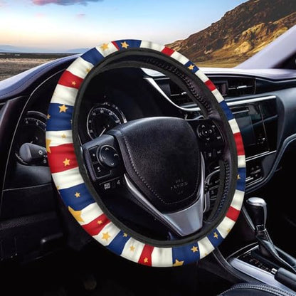 AFPANQZ Car Steering Wheel Covers 14-15" inch Universal Fit Most Car Sedans SUVs, American Stripe Star Print Breathable Steering Wheel Protector - color: American Stripe Star
