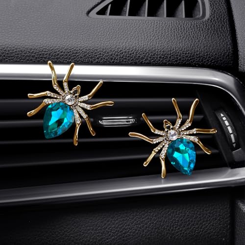 2 Pack Spiders Car Vent Clips Air Freshener Rhinestones Bling Aesthetic Car Vent Accessories Dash Blue Cool Goth Car Accessories