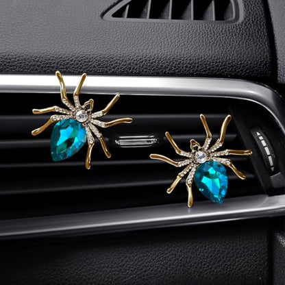 2 Pack Spiders Car Vent Clips Air Freshener Rhinestones Bling Aesthetic Car Vent Accessories Dash Blue Cool Goth Car Accessories