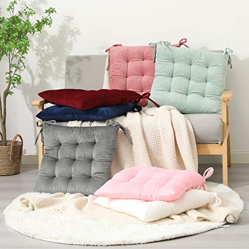 Corduroy Chair Cushion with Ties Ultra Soft Warm Floor Cushion for Kids Reading Nook Comfortable Square Seat Cushion for Adult 15.7”x15.7”, White