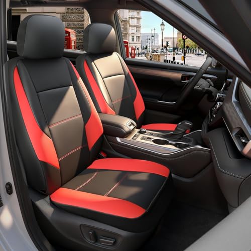 GIANT PANDA Front Car Seat Cover for Hyundai Sonata Elantra Tucson Santa Fe Accent Kona Palisade Genesis Venue Ioniq, Faux Leather Bucket Seat Covers Custom Fit Hyundai (Black+Red) 2 Pack - color: Red