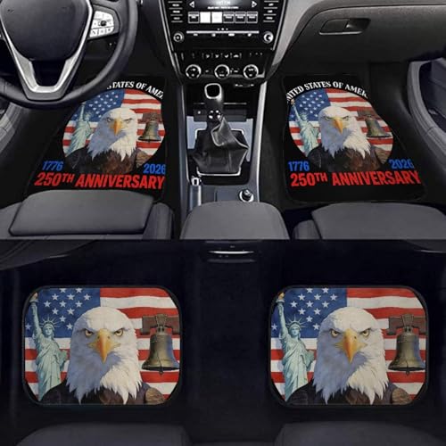 250th Anniversary Car Mats All Weather for Cars SUVs Trucks, 4 Pieces Set Eagle Front & Rear Automotive Floor Carpets for Decor - color: 250th Anniversary Eagle