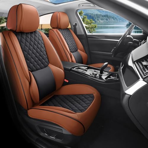 Car Seat Covers, Luxury Faux Leather Waterproof Non-Slip Seat Protector Universal Fit for Most Cars SUVs Trucks Pick-ups,Car Interior Accessories (Brown Black, Full Set) - color: Brown Black