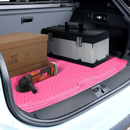 CAR PASS Heavy Duty Rubber Hot Pink Car Floor Mats & Cargo Liners, Deep Dish All-Weather Trunk Mats Durable Anti-Slip 3D Rhombus Waterproof Trim to Fit Liner Universal Fit Auto,Sedan,SUV,Truck, Pink - color: hot pink with cargo liner