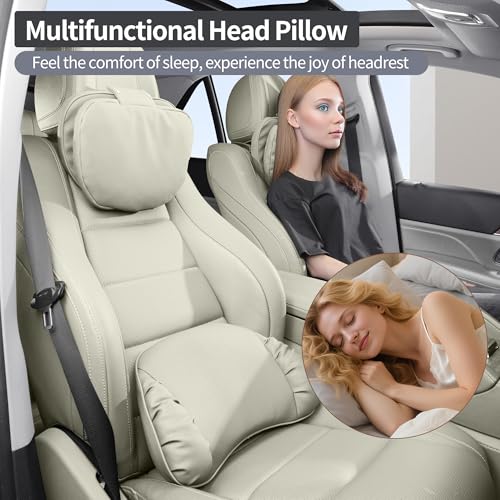Car Headrest Pillow for Driving, Dual-Sided Leather Design Neck Pillow, Breathable Softness Neck Support, Universal Fit Head Rest Travel Pillow, Off White (Beige), 1 Pack - color: Off White (Light Gray)