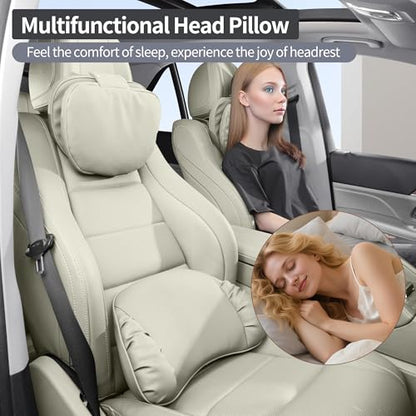 Car Headrest Pillow for Driving, Dual-Sided Leather Design Neck Pillow, Breathable Softness Neck Support, Universal Fit Head Rest Travel Pillow, Off White (Beige), 1 Pack - color: Off White (Light Gray)