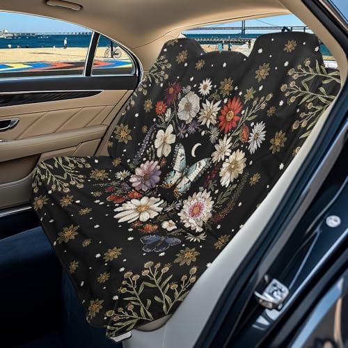 Butterfly Daisy Moon Flower Print Back Seat Cover for Car Trucks Van SUV, Waterproof Rear Bench Towel Seat Covers for Dogs Kids, Anti-Slip Automotive Backseat Protector - color: Butterfly Daisy Moon Flower