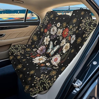 Butterfly Daisy Moon Flower Print Back Seat Cover for Car Trucks Van SUV, Waterproof Rear Bench Towel Seat Covers for Dogs Kids, Anti-Slip Automotive Backseat Protector - color: Butterfly Daisy Moon Flower