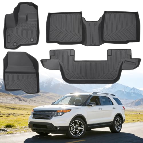 Floor Mats for Ford Explorer 7 Passenger Bench Seat 2011-2014 (Not for 6-Seat Captain Chairs), Custom Fit Heavy Duty TPE All Weather Protection, Waterproof Non-Slip Black (Three-Row Floor Mats) - style: 06) For Ford Explorer 7 Passenger | 2011-2014 | 1st