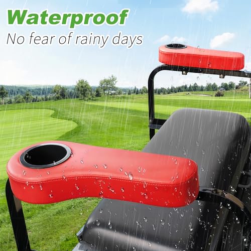 10L0L Golf Cart Rear Seat Kit Arm Rest Set with Cup Holder for Yamaha EZGO Club Car Golf Cart UV-Proof Coating Long Lasting, No Drilling Kits Include - color: red