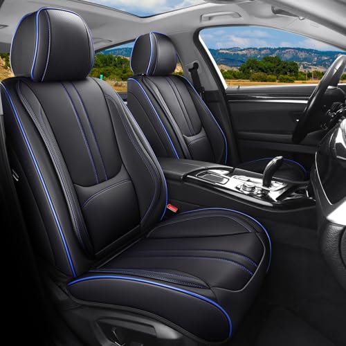Car Seat Covers Full Set Fit for Honda Crosstour 2009-2015, Premium Faux Leather Car Seat Protector with Lumbar Support,Breathable Anti-Slip Full Wrapping Edge Seat Covers(Black&Blue ,Full Set) - color: Black&Blue line, size: Fit for Crosstour