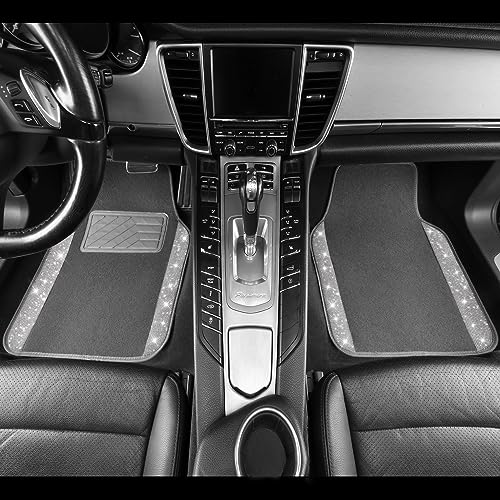 CAR PASS Bling Diamond Car Mats Shining Carpet Crystal Rhinestones Sparkly Glitter Floor Mats with Anti-Slip PVC Heel Pad Universal Fit for Automotive SUV, Sedan, Car, Van, 4pcs for Girl Women, Gray - color: Gray