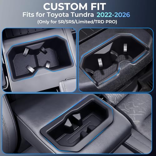 3PCS Cup Holder Inserts for Toyota Tundra 2026 2025 2024 2023 2022 (Only Fits for SR/SR5/Limited/TRD Pro), Interior Accessories Front & Rear TPE Cup Holders Covers Protector, Black - style: Fits for 2022-2026 Tundra