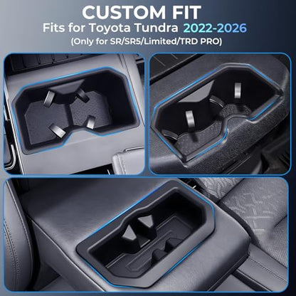 3PCS Cup Holder Inserts for Toyota Tundra 2026 2025 2024 2023 2022 (Only Fits for SR/SR5/Limited/TRD Pro), Interior Accessories Front & Rear TPE Cup Holders Covers Protector, Black - style: Fits for 2022-2026 Tundra