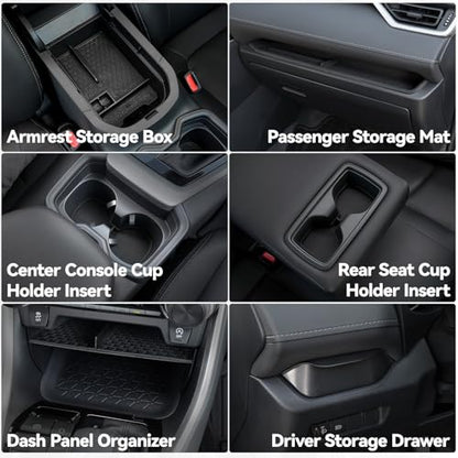 6PCS Center Console Organizer Tray for 2025 2024-2019 Toyota RAV4 Accessories, Armrest Storage Box, Driver Storage Drawer, Passenger Storage Mat Console Cup Holder Inserts for Toyota RAV4 - style: fit for Toyota Rav4 2019-2025
