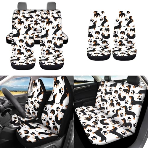 Black Dachshund Dog Car Seat Covers 12 Pcs Full Set Dog Lover Car Interior Set Durable Auto Steering Wheel Cover Dog Paw Seat Belt Pads Chapstick Holder Keychain for Women - color: Black Dachshund Dog