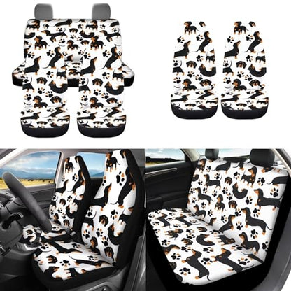 Black Dachshund Dog Car Seat Covers 12 Pcs Full Set Dog Lover Car Interior Set Durable Auto Steering Wheel Cover Dog Paw Seat Belt Pads Chapstick Holder Keychain for Women - color: Black Dachshund Dog