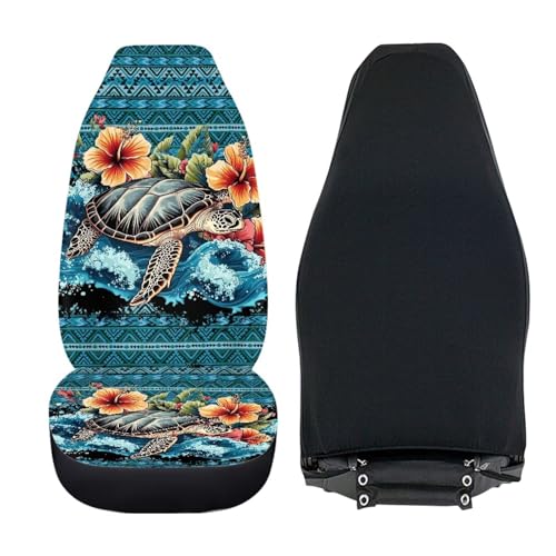 Hawaii Hibiscus Turtle Car Seat Cover Front Seats Only,Aztec Premium Polyester Seat Covers Anti-Slip Saddle Blanket Cushion Cover for Cars Trucks and SUVs - color: Hawaii Hibiscus Turtle Aztec