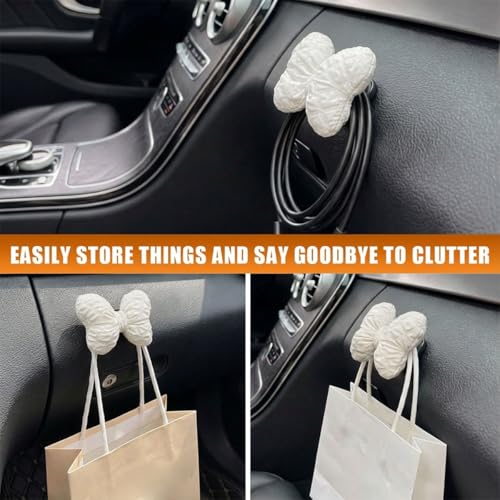 2PCS Car Mini Hooks, Multifunctional Self-Adhesive Car Dashboard Storage Hook, Universal Hanging Auto Interior Backseat Hanger Decoration Accessories for Key Cable Mask Earphone (White)