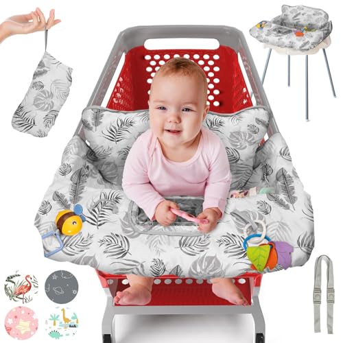 PILLANI Shopping Cart Cover for Baby, High Chair Cover for Restaurant Seat - Grocery Cart Cover for Baby Girl and Boy, Comfortable Cotton Buggy Covers for Babies - Padded Toddler Shopping Cart Cover - color: Leaves