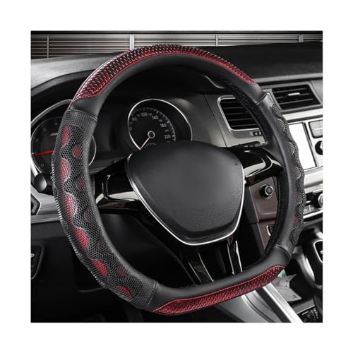 Car Steering Wheel Cover, 15 Inch Leather D-Shaped Comfy Grip Steering Wheel Protector, Anti-Slip Steering Wheel Cover with 3D Honeycomb for Most Vehicles, Car Accessories (Red) - color: D-Shape, Red