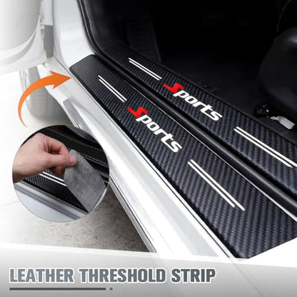 4PCS Car Door Sill Protector, Anti-Scratch Carbon Fiber Sport Vehicle Threshold Guard Sticker, Self-Adhesive Automotive Door Sills Scratch Protection Accessories, Universal for Most Vehicles