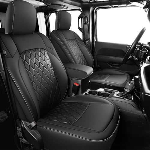 Coverado Seat Covers 4 Door for Jeep Wrangler, 2PCS Leather Car Seat Cover for Jeep Wrangler Vehicle Accessories Custom Fit for 2018-2026 Jeep Wrangler Seat Covers 2-Door/4-Door (Black) - color: Black, size: Front-18-26 Wrangler JL