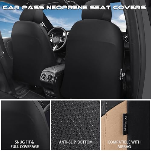 CAR PASS Waterproof Black Beige Car Seat Covers Front Seat Covers Neoprene Wetsuit,All-Weather Non-Slip Durable,Universal Fit for SUV Sedans Trucks Automotive,Airbag Compatible,3D Emboss Black Beige - color: Black and Beige, size: Two Front