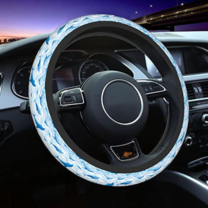 Swono Swimming Dolphin Steering Wheel Cover Cartoon Swimming Dolphin On Sea Wave Blue Background Universal 15 Inch Auto Car Steering Wheel Covers SUV Anti Slip Wheel Wrap Protector for Men Women - color: multi-060