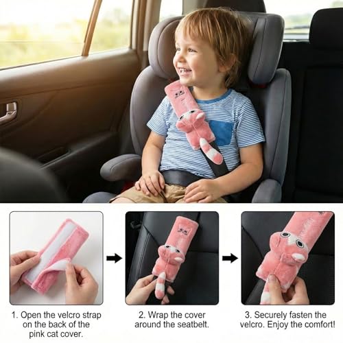 UNICOLD 2-Pack Ultra-Soft Short Plush Seatbelt Cover, Cute Animal Edition – Cloud-Like Shoulder Pad for a Comfy Ride for Adults & Kids (P-Kitten) - style: P-Kitten