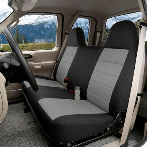 Truck Seat Cover Front Solid Bench Seat Covers with Molded Headrests Compatible with Ford F-150 1999 2000 2001 2002 2003 2004 Thickened Oxford Cloth-Gray - color: Gray, size: For F150-F350 1992-1998