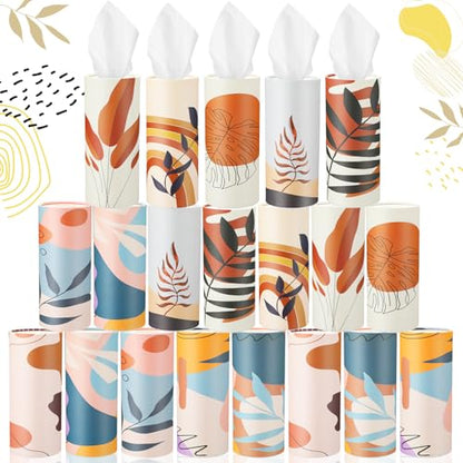 Maxcheck 20 Pack Car Tissues Cylinder with 3 Ply Facial Napkins Bulk, Travel Round Tissue Boxes for Car Cup Holder Paper Napkins Tube Container for Home Bathroom Office(Boho Style) - style: Boho Style