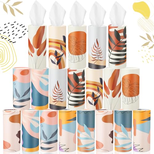 Maxcheck 20 Pack Car Tissues Cylinder with 3 Ply Facial Napkins Bulk, Travel Round Tissue Boxes for Car Cup Holder Paper Napkins Tube Container for Home Bathroom Office(Boho Style) - style: Boho Style