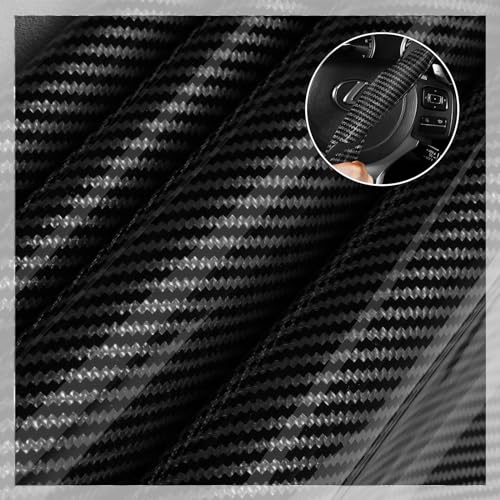 Car Steering Wheel Cover Set Bright Carbon Fiber Wrap Non-Slip 3pcs Steering Wheel Accessories 14.5-15 inch Universal (Black) - color: Black Black Black
