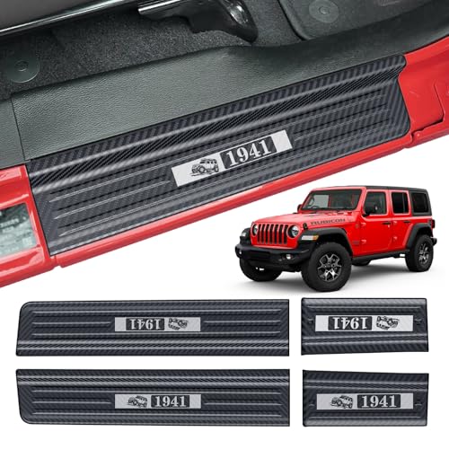 4PCS Door Sill Guards for Jeep Wrangler JL JLU 2018-2026 & 2020-2026 Gladiator JT Accessories 304 Stainless Steel Door Sill Protector Carbon Fiber Front and Rear Door Edge Guard